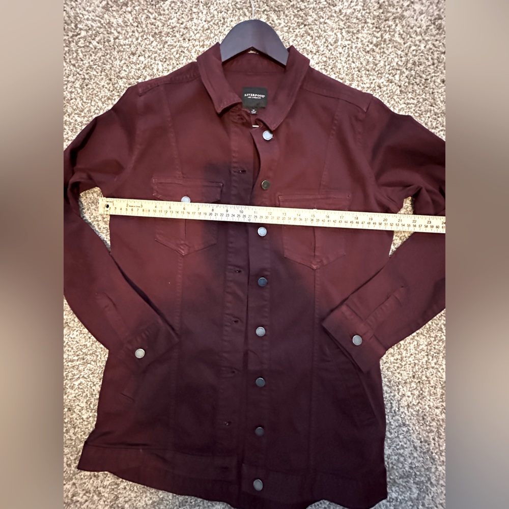Liverpool Los Angeles Burgundy Blush Denim Jacket Size M Button-Up Pockets NWOT - Picture 14 of 15